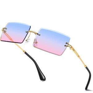 Rectangle Sunglasses Blue & Pink Rimless